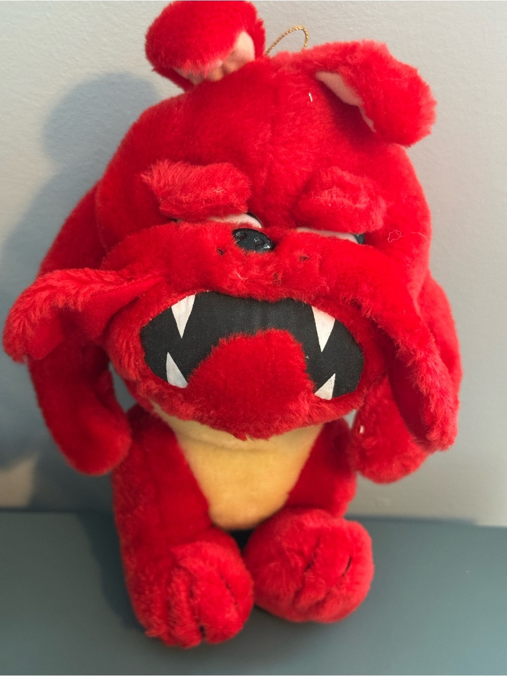 Vintage 90s Grumpy Red Bulldog Plush Toy w/ Studded Collar 12"